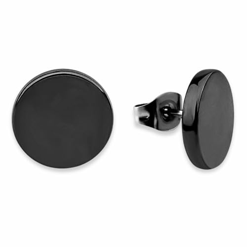 Ohrringe rund für Damen - Wasserfest | Flache Knopf Ohrstecker in Geschenkbox | Minimalistische Edelstahl Kreis Stecker in Gold - Silber - Rosegold - Schwarz