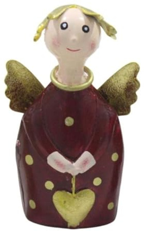 putziger Kleiner Engel Lotta mit goldenem oder weinrotem Herzchen und goldenen oder silbernen Flügelchen Metall handbemalt als kleine Standfigur (weinrot)