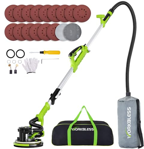 WorkBless Drywall Sander 1050W Popcorn Ceiling Removal Tool with Vacuum | Automatic 7-Speed 1000-2100RPM Dust Collector 15Pcs Sanding Discs