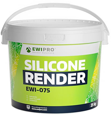 Silicone Render EWI-075, 25kg, 1mm/1.5mm Grain Size, Top Coat Render, Self Cleaning, for Brick, Concrete, Boards, Plaster, Breathable, Flexible, Decorative Finish, Ready to Use (1.5mm)