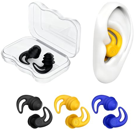 3 Paires Bouchon Oreille Piscine,Bouchon Oreille Silicone,Réutilisables,étanche Insonorisation Réduction du Bruit,pour Douche, Surf, Plongée Protection,Dormir,Voyager,Travailler