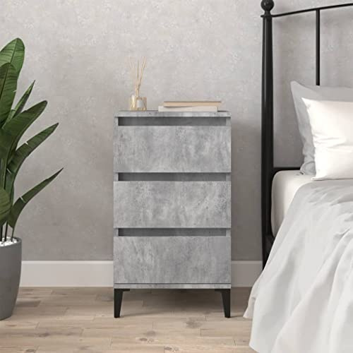 Hoopleep Nachttisch Betongrau 40x35x70 cm, Holzwerkstoff, 3 Schubladen, Industrial Design, Stabiler Beistelltisch für Schlafzimmer, Wohnzimmer, Büro, Moderne Aufbewahrung