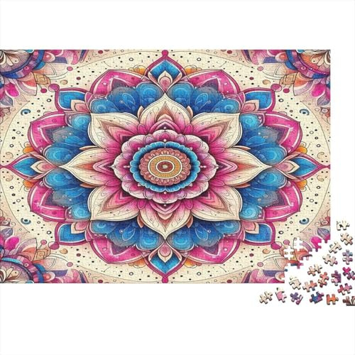 1000 Teile Premium Kartenstoff Puzzel Mandalablume, Leuchtendes Mandala-Muster, Herausforderndes Legespiel, Entspannung, Relaxation, 38x26cm/1000 Teile