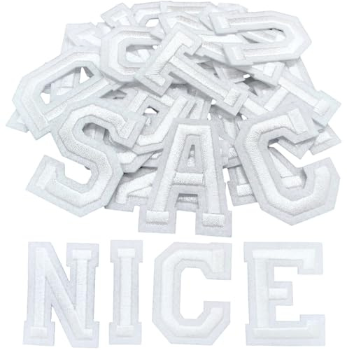 52 Pcs Iron On Letters, A-Z Iron On Alphabet for Clothes, Pants, Hats, Bags, Jackets, Socks DIY Accessories (White)