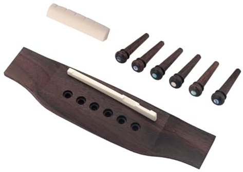 Gitarrenteile 1 Satz 1g16 Akustikgitarrenbrücke mit 6 Teilen | Knochen Sattel und Sattel, Kaffee Farbton, Leichtes Zubehör für Gitarre