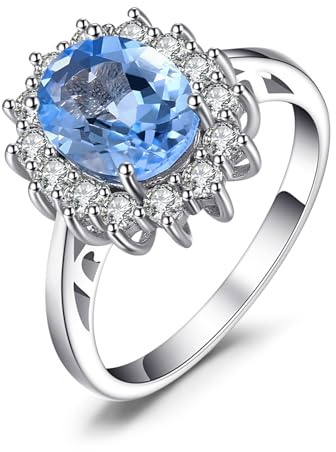 JewelryPalace Prinzessin Diana Kate Middleton Himmelblau Synthetischer Spinell Ring, Verlobungsring Eheringe Promise Verlobung Ring 14K Weißgold Vergoldet Damen, Antragsring 57