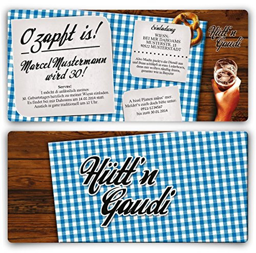 Einladungskarten zum Geburtstag (30 Stück) Hütt'n Gaudi Frühschoppen O'zapft is! Oktoberfest in Blau