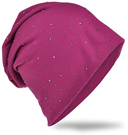 Miobo Jersey Slouch Beanie Long Mütze mit edler Strass Nieten Applikation Unisex Unifarbe Herren Damen Trend,Orchidee