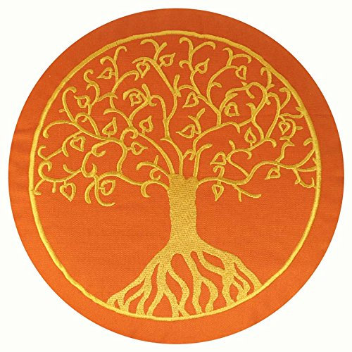 maylow - Yoga mit Herz Meditationskissen-Yogakissen mit Stickerei Baum des Lebens 33 x 15 cm-mit Dinkelspelz gefüllt-Bezug und Inlett 100% Baumwolle, Orange