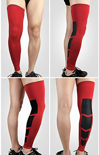 Tcare - Mangas de compresión para recuperación de pierna, para deportes, fútbol, baloncesto, ciclismo, estiramiento, rodilla, manga larga, color rojo, tamaño extra-large