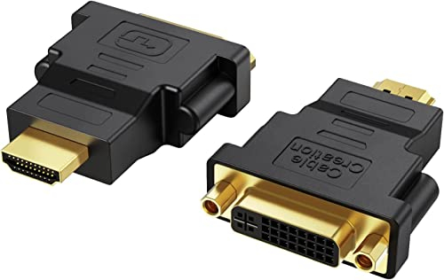 CableCreation HDMI zu DVI Adapter, [2-Pack] Bidirektionaler HDMI Stecker auf DVI Buchse, 1080P DVI zu HDMI Konverter, 3D, 0,15M Schwarz