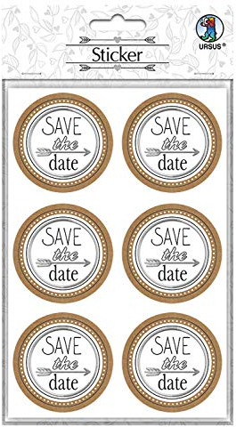 Ursus 59530005F - Sticker Hochzeit, 24 Stück, Aufkleber mit Schriftzug Save the date, selbstklebend, folienveredelt, Durchmesser ca. 4,8 cm, ideal zum Verzieren von Karten und Geschenken