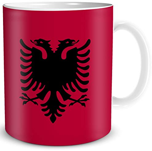 TRIOSK Tasse Flagge Albanien Länder Flaggen Geschenk Balkan Souvenir Albania für Reiselustige Frauen Männer Arbeit Büro Weltenbummler