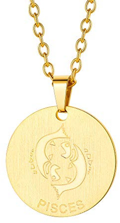 Custom4U Gold Star Sign Necklace Pisces-12 Zodiac Sign Pendant with Chain-Women's Daily Wear Constellation Necklaces