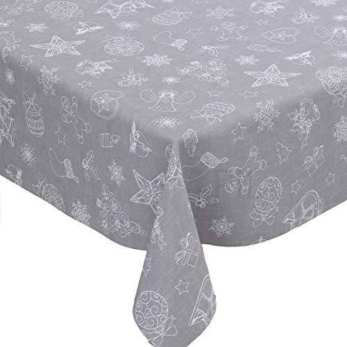Karina Home Christmas Festive Linen Look PVC Wipe Clean Tablecloth (140cm x 140cm, Grey)