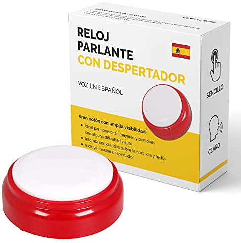 Top Life Reloj Parlante - Formatos de 12 ó 24 Horas - para Ancianos, Personas con Discapacidad Visual, Ciegos, Alzheimer - Despertador con Alarma Sin Luz, Voz En Español