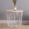 HOMION Round Wire Metal Storage Basket - Modern Side Table for Bedroom, Balcony, Corner, Tea, Bedside, Sofa, Hallway, Living Room (White + Natural Lid, Medium)