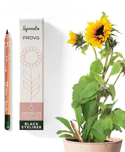 SproutWorld & PROVG Wasserfester Kohl/Eyeliner & Kajal 2-in1 | Pflanzbarer Kajalstift mit Sonnenblumensamen | Vegan Eyeliner | Glatt & Weich | Schwarz