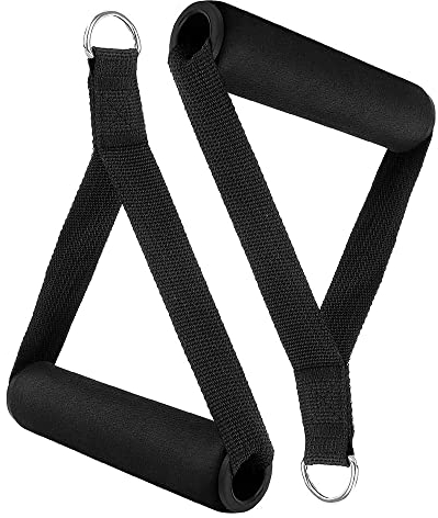 2 Stück Einhand Kabelzug Griff, Widerstandsband Schaumstoffgriff, Fitness Bandgriff, Widerstandsbänder Griffe mit Eisen D Ring für Gym, Yoga, Krafttraining, Tube Handles Training, Schwarz