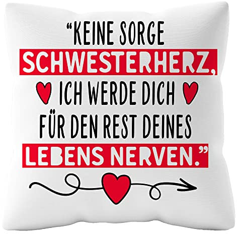 Urhome Kissenbezug mit Spruch Schwesterherz Nerven - 40cm x 40cm Kissen ohne Füllung Dekokissen Weiß Kuschelkissen waschbar Kopfkissen Zierkissen Geschenk zum Geburtstag
