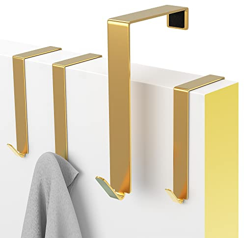 MDCASA Türhaken bis 50 mm Türfalz - 4er Set, gold I Türhaken zum Einhängen inkl. Filzpad I stabile Haken zum Einhängen für alle gängigen Türen