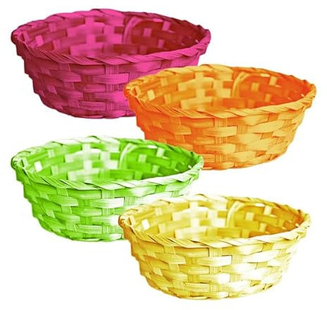 260233 Osterkorb Set Ø22 Bast 4 Farben sortiert Osterdeko Osternest Ostergeschenk, 4 Stück