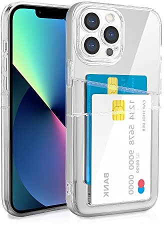 XIMIZU For iPhone 13 Pro Case with 2 Card Holder, Soft TPU Anti-Yellow Crystal Clear Shockproof Protective Phone Cover with 2 Card Slot Wallet Case for iPhone 13 Pro