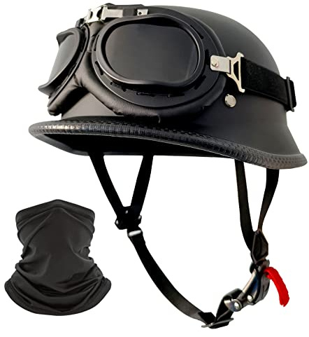 Motorcycle Helmet German Style Half Helmet Skull Cap Adult Men Women Half Shell Helmet, DOT Approved Retro Half Face Helmet for Cruiser Scooter Chopper (L)