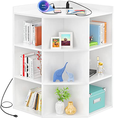 Aheaplus Corner Cabinet, Corner Storage with USB Ports and Outlets, White