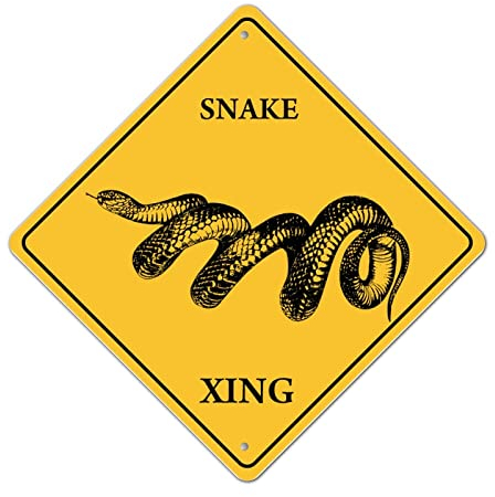 Metall Blechschild Plakette Schlange Xing Schlange Kreuzung Warnschild Vorsicht vor Schlange Kreuzzone Einfache Montage Straßenschild Rustikales Tier Schild für Tor Rasen Dekor 30,5 cm