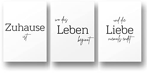 Freyheit | Premium Poster Set | stilvolles Bilder-Set für Wohnzimmer oder Schlafzimmer in schwarz-weiß | DIN A4 oder A3 (21 * 30cm oder 30x42cm) | OHNE Bilderrahmen (Zuhause, A3 (29,7cm*42cm))