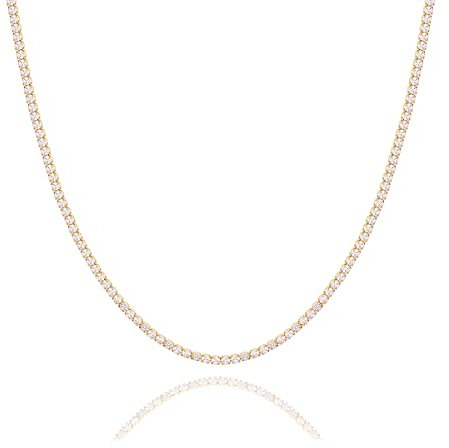 Tennis Halsketten 18K Vergoldet Tennischoker Ketten Damen mit Shining Zirkonia Halsketten 36cm