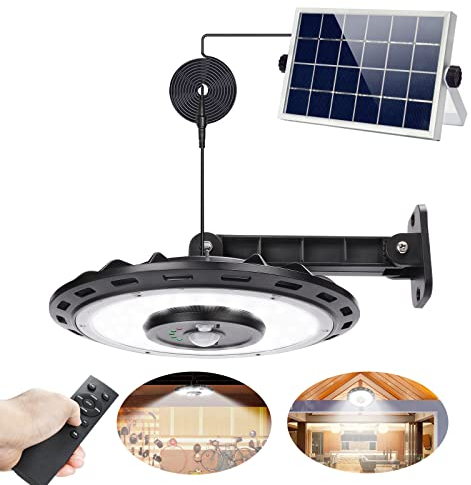 GEYUEYA Home Solarlampen Für Außen Mit Bewegungsmelder, Bewegungsmelder Aussen Solar, 1200LM 108LED 5M Kable Mit Fernbedienung/Bewegungsmelder,5 Modi,IP65 Solarleuchten