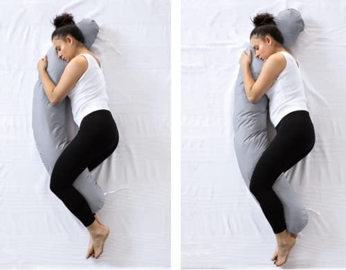LOOLAY Schwangerschaftskissen - Stillkissen 190 cm - Seitenschläferkissen 100% Baumwolle - mit Abnehmbarem Bezug - Ergonomisches Schwanger Kissen für Schlafen (Elefant Grau)
