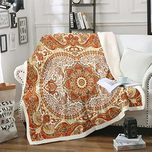 Orientalische Blumen Decke 130x150 Jahrgang Blume Fleece Decke für Jugendliche Erwachsene,Persische Medaillon Fuzzy Decke Retro Ästhetische Schlafzimmer Dekor,Boho Paisley Decke Werfen für Bett Sofa