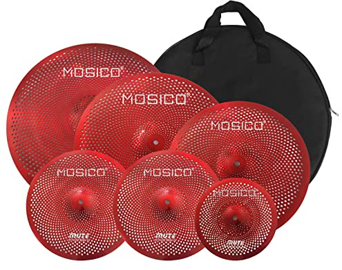 Low Volume Cymbal Mute Cymbal Pack Red 6 Pieces 10 Splash+14hi-hat+16crash+18crash+20ride Free Bag Silent Cymbals for Practice Drum Set