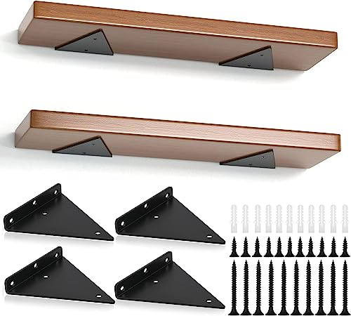 SENENQU Lot de 4 Support Etagere Triangle, 14CM Supports D'étagère Flottant en Fer, Support Étagère Mural en Métal Pour Étagères Ouvertes de Bricolage