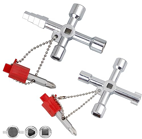 Teokantz 2 Pezzi Chiavi Universali per Armadio a 4 Vie, Chiavi Quadrate, Chiavi Triangolari, Chiave a Croce per Contatore Acqua, Contatori Elettrici, Radiatori Ascensori