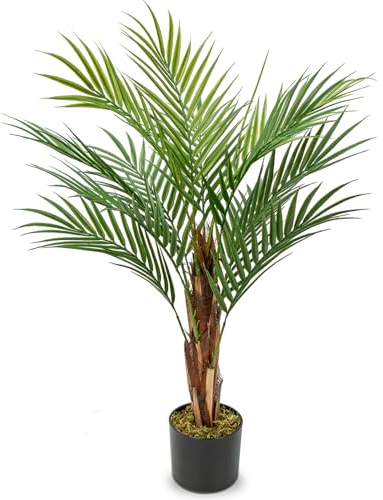 Palmier areca artificiel de 90 cm - Grand arbre artificiel en pot avec 12 troncs - Pour l'intérieur et l'extérieur - Décoration moderne - Pour salle de bain, salon, chambre à coucher, balcon
