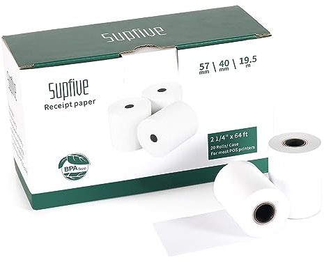 Supfive Thermorollen 57mm x 40mm x14mm x19.5 Meter (20 Rollen)-Thermopapier Bonrollen für alle gängigen Thermopapier Kassen-Bondrucker-Kassenrollen