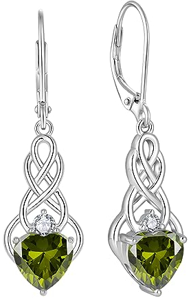FJ Unendlichkeit Keltischer Knoten Ohrringe - 925 Sterling Silber Hängend Mit Peridot August Geburtsstein - Irischer Glücksschmuck Geschenke für Frauen