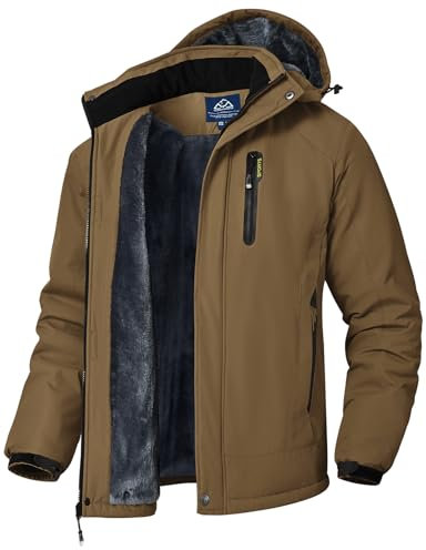 YSENTO Herren Winterjacke wasserdichte Warme Fleece Gefüttert Outdoor Softshelljacke Atmungsaktiv Skijacke Snowboardjacke mit Kapuze(Kaffee,M)