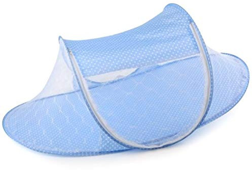 Moustiquaire Portable et Pliable pour Lit de bébé | Lit de Sommeil pour nouveau-né en Polyester pour| Conception à Dessus carré | Fermeture éclair Double Face | Tissu (Bleu ciel,