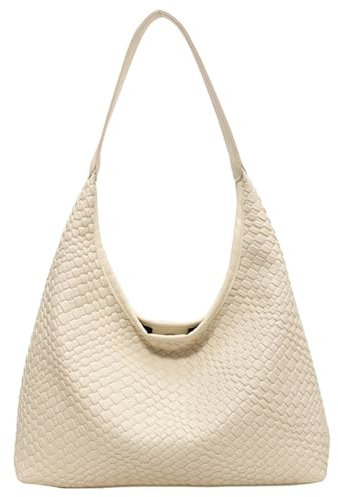 Amszke 2025 Leder-Tragetasche für Damen, Top-Griff, Schultertashe, Hobo-Taschen, große Kapazität, weich, vegan, Umhängetasche, Unterarm, Weiss/opulenter Garten