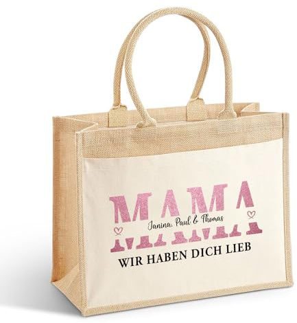 Love Faith Mama ist die Beste! Jute-Tasche - Personalisierte Stofftasche mit Spruch & Namen - Robuste und umweltfreundliche Einkaufstasche