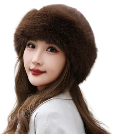 BSYLOO Verdickter Kunstfell, warme Mütze, luxuriöse mongolische Damenmütze aus Kunstnerz, vielseitige Wintermütze für Damen und Mädchen, Braun, S/XXL