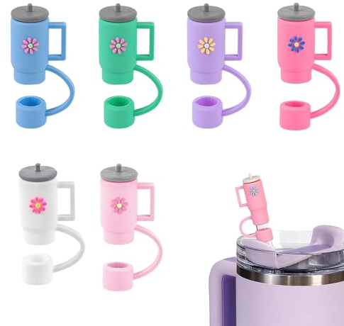 6pcs Straw Cover Cup Cover Straw Topper Straw Cap Clear Straws Replacement Straws for Water Bottles Straw Covers Drinking Straw Tips Lids for 10 Mm Straws