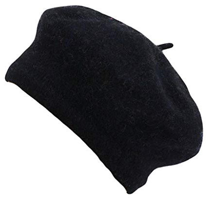 Künstler-Woll-Wintermütze, solide, lässig, Damen, Baskenmütze, Hut, Mütze, warme Ski-Baseballmützen Baskenmütze Damen Senfgelb (Black, One Size)