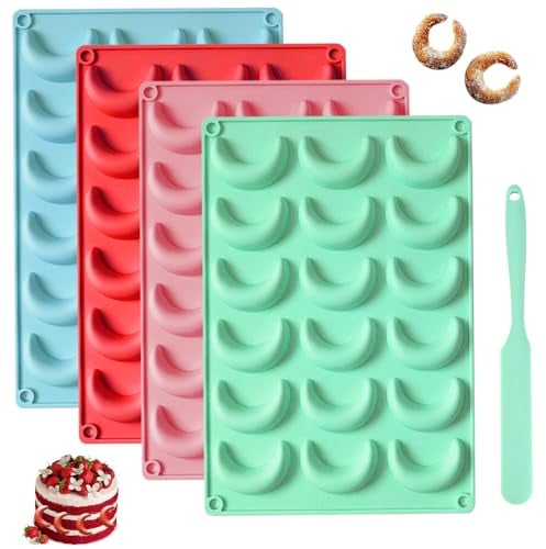 NAROSEBE Vanillekipferl Backform Silikon 4 Stück Vanillekipferl Form Silikonform Silikon Backform Kipferl Kipferlblech Backblech für Vanillekipferl-Schokoladenform für Kuchen Schokolade Plätzchenform