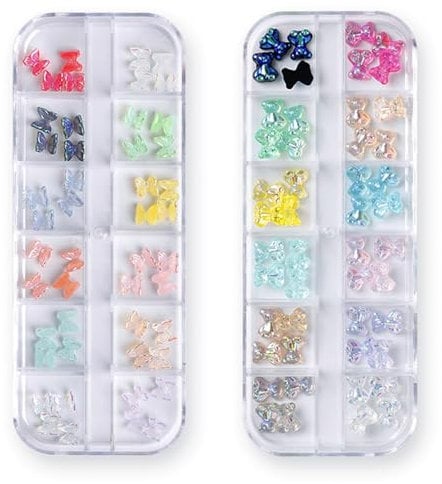 2 Boxes 12 Grids Bear Butterfly Nail Art Charms 3D Bow Nail Charms Decoration Butterfly Nail Jewelry for Nail Art Design DIY Crafting Party Daily Wedding